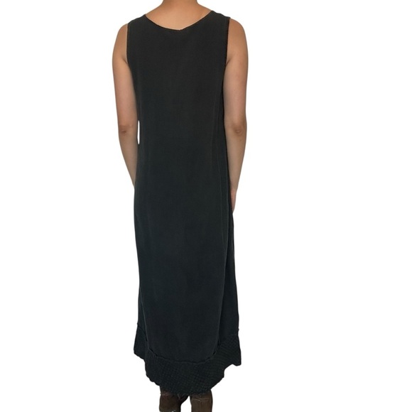 Vintage Maxi Dress Linen Black Embroidered Floral Boho Whimsigoth Size Small - Picture 2 of 9